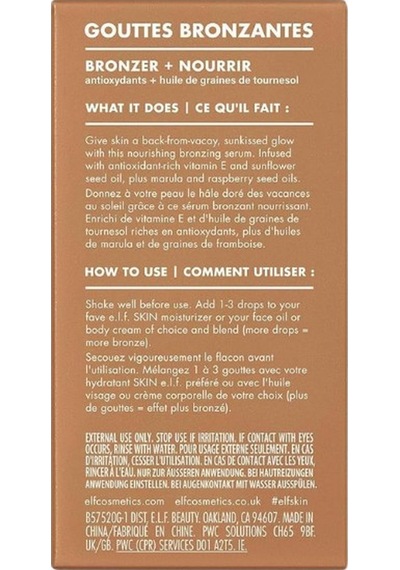 E.l.f. E.l.f Skin Bronzlaştırıcı Damlalar 30ml, E Vitaminli, Sıvı Bronzluk Serumu