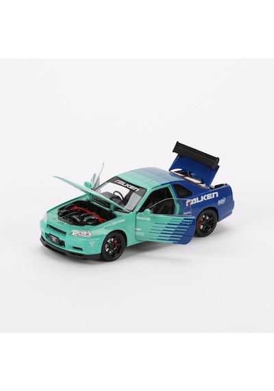 1:24 Ölçek Sesli Işıklı 4 Kapısı Kaput Ve Bagajı Açılan Stantlı Model Araç Dekalli Mavi Turkuaz