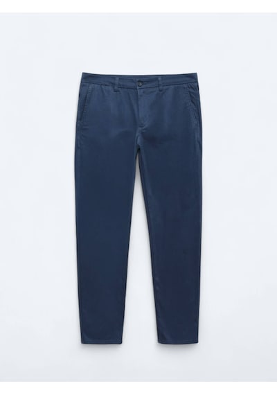Koyu Mavi Dokuma Regular Fit Casual Pamuk Karışımlı Pantolon Koyu Mavi