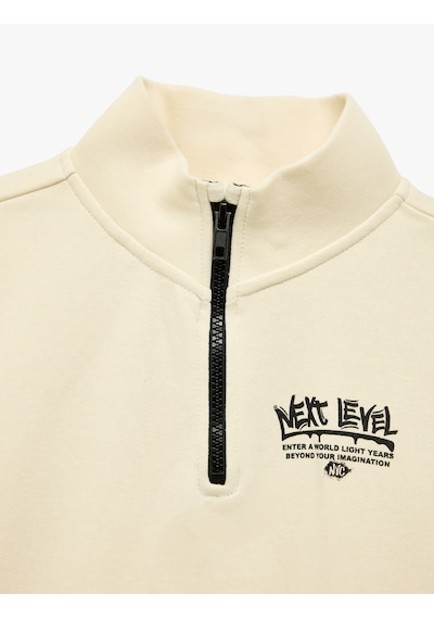 Koton Baskılı Fermuarlı Uzun Kollu Dik Yaka Sweatshirt Bej 7wkb10295tk Ekru