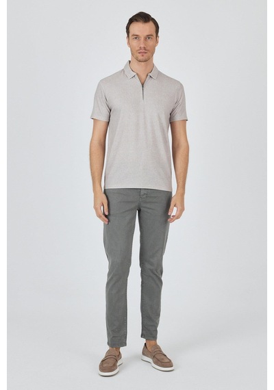 Bej Polo Yaka Kısa Kol Cepsiz Slim Fit Classic Tişört 1011250176 Bej