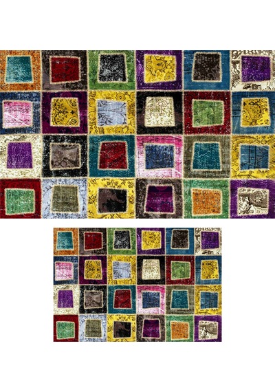 Renkli Mozaik Patchwork 2 Li Banyo Paspası Seti Kaymaz Taban Yıkanabilir Çok renkli