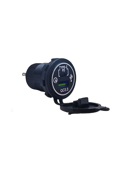 Otomatik Usb Güç Soketi Yüksek Akımlı Çift Pano Tip Usb 3.0 + Type-c Soket 12-24v Araç Şarj Cihazı