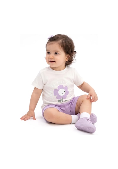 Bebegen Kız Bebek Beyaz Lila Ayçiçeği Desenli Şortlu 2'li Takım Çok Renkli
