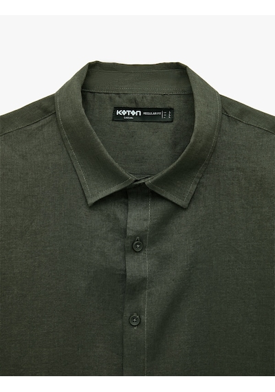 Koton Klasik Yaka Regular Fit Uzun Kollu Keten Gömlek Antrasit 6sam60190hw