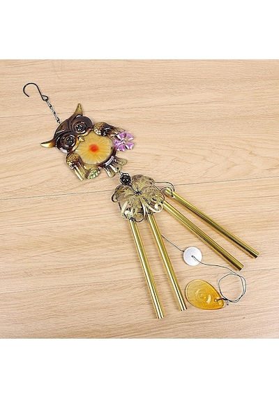 Feng Shui Baykuş Tasarımlı Cam İşlemeli Rüzgar Çanı Bahçe Balkon Dekorasyon Ürünü Yeni Ev Hediyesi 40  Cm 20047016