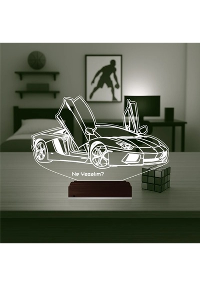 Luvivia Spor Araba Lamborghini Kişiye Özel 3d Lamba - Masa Gece Lambası Şeffaf
