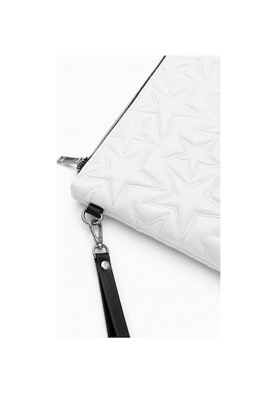 Adelina Bags Yıldız Nakış İşlemeli Portföy El Çantası Bilek Askılı Saten Astarlı Beyaz Clutch Çanta