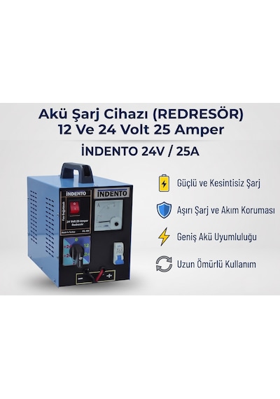 Akü Şarj Cihazı Redresör 12 ve 24 Volt 25 Amper