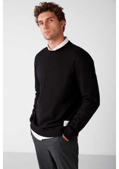 Grimelange Travis Erkek Yumuşacık Kumaşlı Regular Fit Yuvarlak Yakalı Siyah Sweatshirt