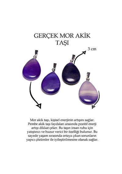Erilsa Sertifikalı Damla Model Mor Akik Taşı Kolye Gümüş Aparatlı Çok Renkli