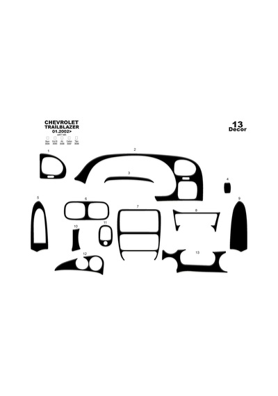 Chevrolet Trailblazer Torpido Kaplama 2002 13 Parça Piano Black