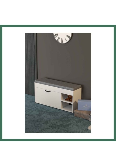 En-cag Puflu Ayakkabılık Bench Beyaz 90 Cm Bss
