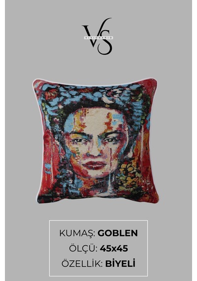 Kırlent Kılıfı Goblen Dokuma Kumaş - 45x45cm Çift Taraflı Biyeli Dekoratif Kırlent Kılıfı - Vs-082 Çok Renkli
