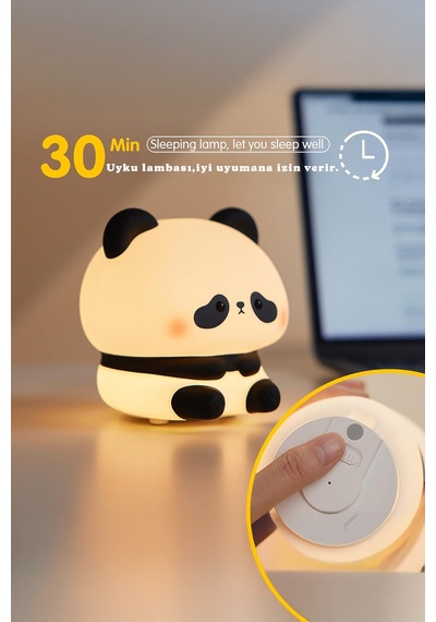 Rgb Işıklı Dokunmatik Panda Gece Lambası Silikon Yumuşak Malzeme, Renk Değiştiren Çocuk Gece Lambası Beyaz