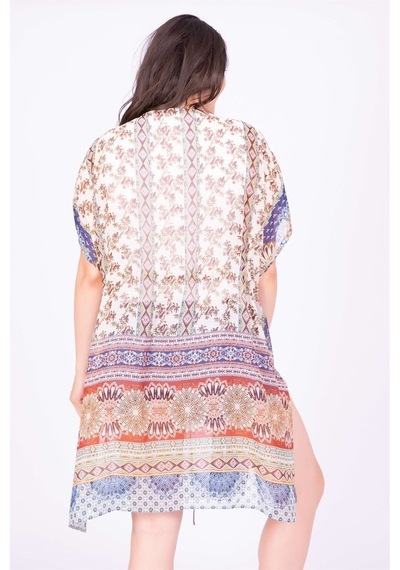 Myline Büzgü Detaylı Kimono-Çok Renkli-Xl Çok Renkli