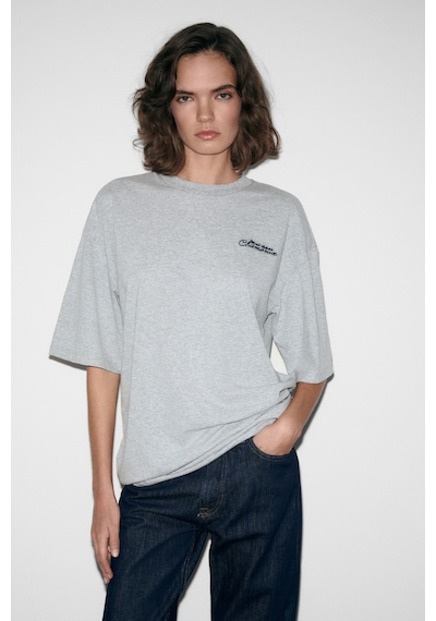 Grımelange Majer Kadın %100 Organik Pamuklu Western Tema Baskılı Regular Fit Grimelanj T-shirt Gri Melanj
