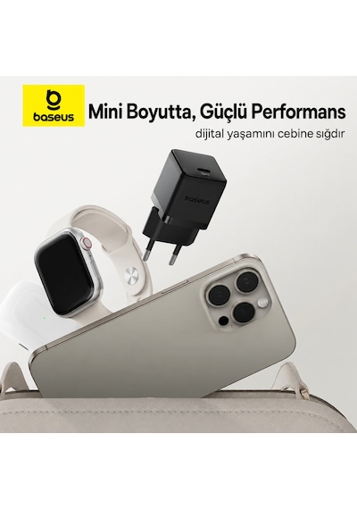 Palm 1c 30w Pd 3.0 Usb-c Hızlı Şarj Adaptörü Ve Type-c Kablo Siyah