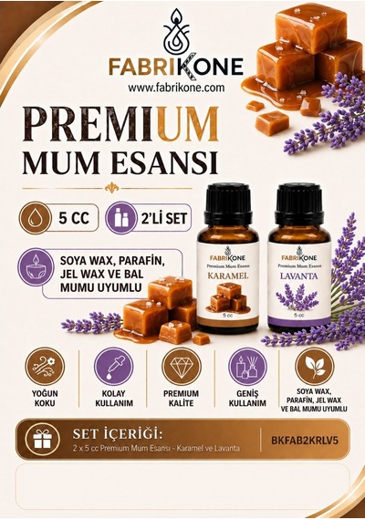 Premium Mum Esansı 5 Cc 2'li Set - Karamel, Lavanta - Soya Wax, Parafin, Jel Wax Ve Bal Mumu Uyumlu Bkfab2krlv5 Karışık