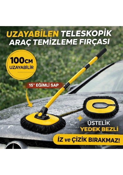 Coofbe Teleskopic Saplı Oto Yıkama Fırcası Toz Alma Paspası Kuru Islak Araç Yıkama Fırcası+yedek Bez 0
