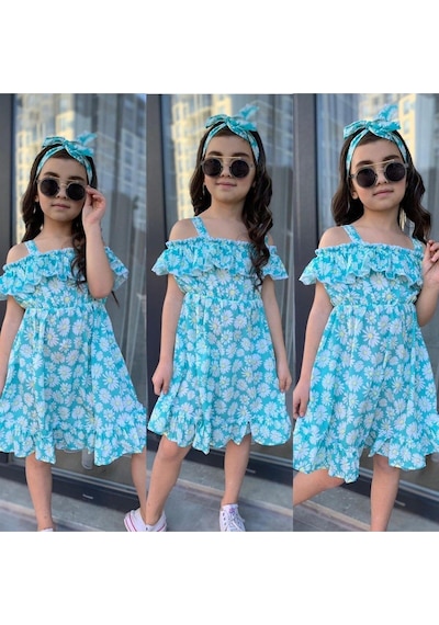 MODAVALS MİNT YEŞİLİ KARDEŞ KOMBİN KIZ ÇOCUK ELBİSE & BANDANA KOMBİN