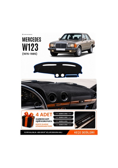 Mercedes W123 1976-1985 Uyumlu Torpido Koruma, Torpido Örtüsü, Torpido Kılıfı - Siyah-mavi - Mb010