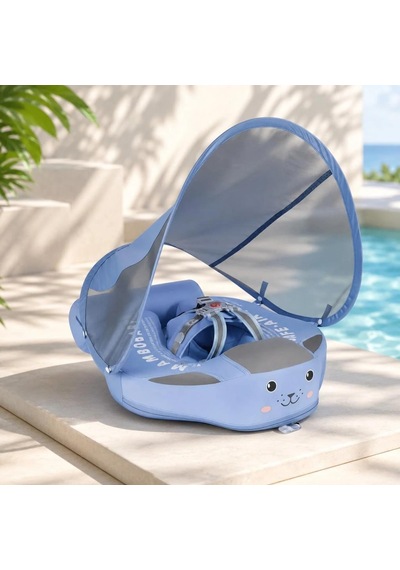 Mambobaby Yüzme Simidi - Classic Blue, Emniyetli, Gölgelikli Ve Ayak Destekli