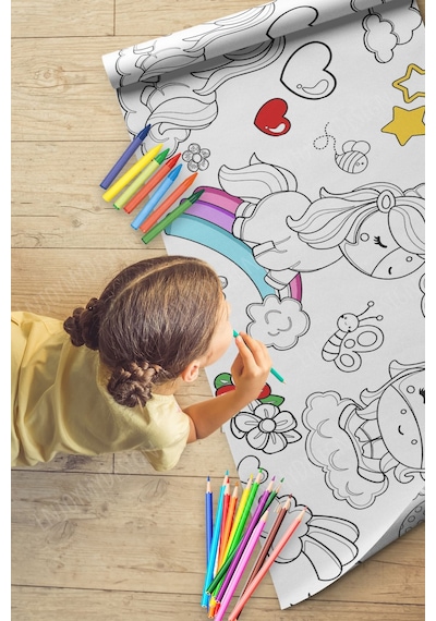 Melolisa Unicorn Temalı Bebek, Kreş Ve Çocuk Aktivite Ve Boyama Rulosu - Kids Coloring Roll