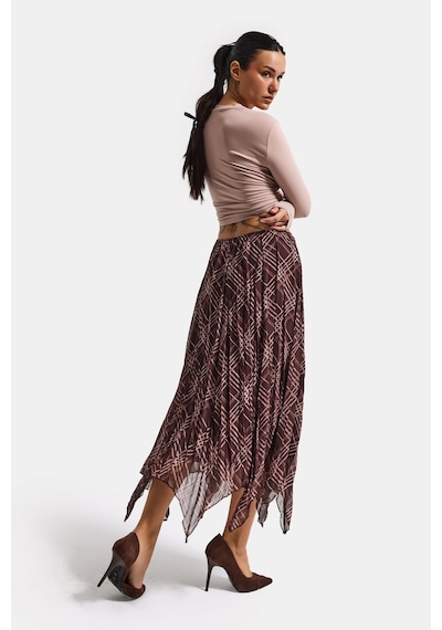 it's basic Kadın Kahve Ekose S6-6 Maxi Boy Saten Kumaş Etek