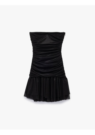 Koton Straplez Drapeli Volanlı Mini Abiye Elbise Siyah 5sak80169fk Siyah