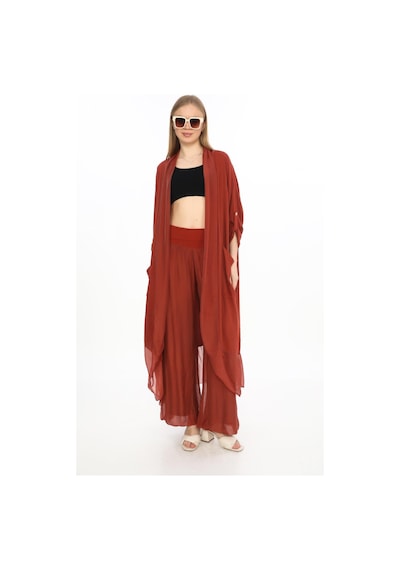 Bohem Stil Itayan Ipek Detaylı Oversize Kaftan- Pantolon Takım-9214 Bordo