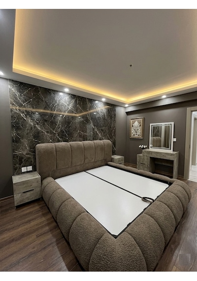 Most Piatto Premium Bazalı Karyola Kahverengi Bukle Kumaş 180x200 Cm. Yatak İçindir Evinize Teslim 180 x 200 CM