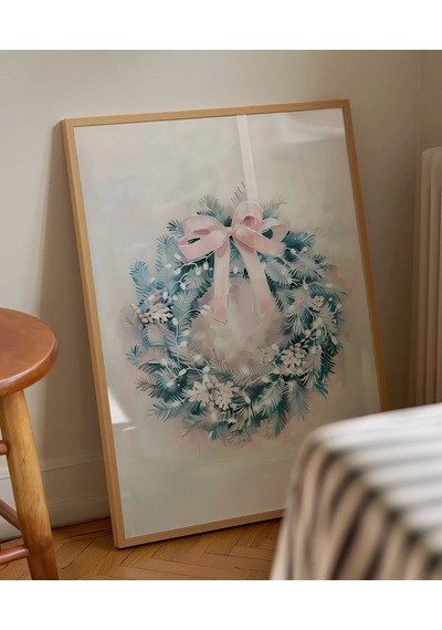 Çerçevesiz Poster Pastel Tonlarda Zarif Yılbaşı Çelengi