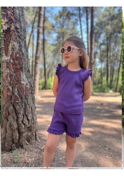 My Kids Wear Fırfırlı Kız Çocuk Şort Takım Mor