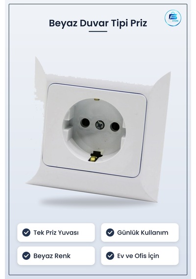 Normal Priz Beyaz Duvar Tipi Elektrik Tesisat Malzemesi Ev Ofis M