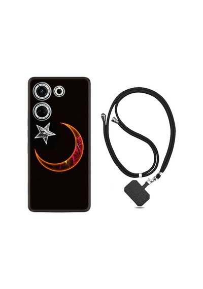Tecno Camon 20 Pro Kılıf Desenli İpli Boyun Askılı Silikon Ay Yıldız 1884