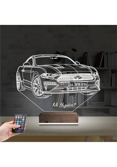 Luvivia Spor Araba Mustang Kişiye Özel 3d Lamba - Masa Gece Lambası Şeffaf
