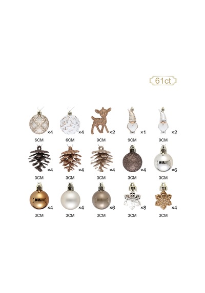 Karaca Home New Year Yılbaşı Bronze 65 Parça Ağaç Süsü Seti