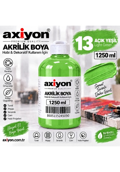 Axiyon Art Akrilik Boya 1250 Ml Açık Yeşil Su Bazlı Hobi Ve Dekoratif Boya Genel