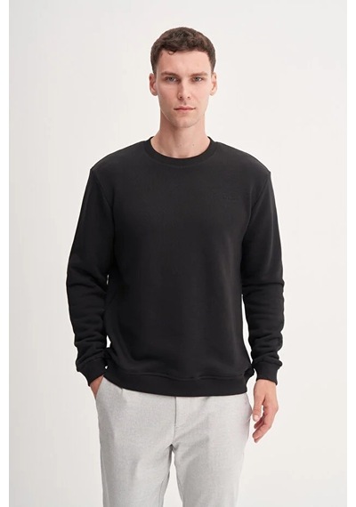 Cazador Kalın Diyagonal Dokulu %100 Pamuk 3 İplik Regular Fit Sweatshirt 25k Siyah