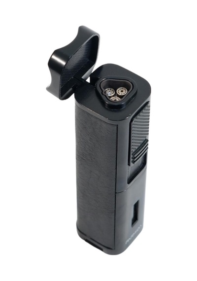 Parmida 3 Torch Pürmüz Sehpalı Gövdesi Deri Siyah Metal Puro Çakmağı - Tr9490