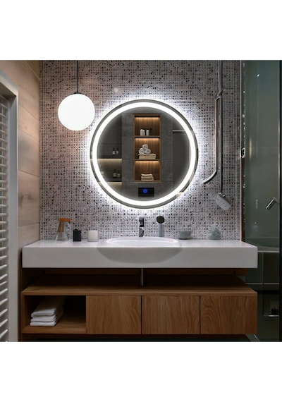 Aura Beyaz Led'li Kumlamalı Lavabo & Banyo Aynası Dokunmatik Sensörlü 70 X 70