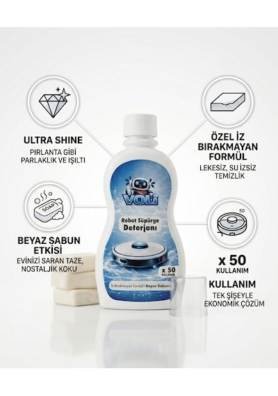 Ultra-shine Robot Süpürge Deterjanı Üstün Beyaz Sabun Etkisi 2 Adet X 500 Ml 100 Kullanım Diğer
