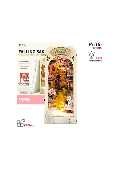 Rolife Tgb05 Falling Sakura Kitap Köşesi Book Nook Dıy Minyatür Maket Model Seti Mini Dollhouse 3d Model Kit Detaylı Dekoratif Hobi Seti 3d Puzzle Tiny House