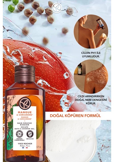 Yves Rocher Duş Jeli - Nemlendirici Canlandırıcı Mango Kişniş-sls,sles İçermez,vegan-200ml Diğer