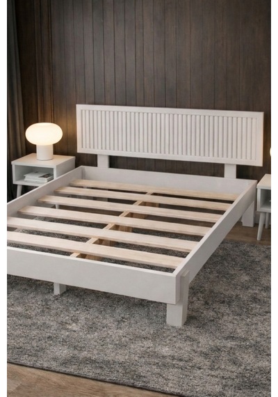 Renazzo Ebruli Dikey Başlıklı Masif Ahşap Karyola Ve 2 Beyaz 140x200 Beyaz - 140 X 200 Renazzo Ebruli Dikey Başlıklı Masif Ahşap Karyola Ve 2 Beyaz 140x200 Beyaz - 140 X 200