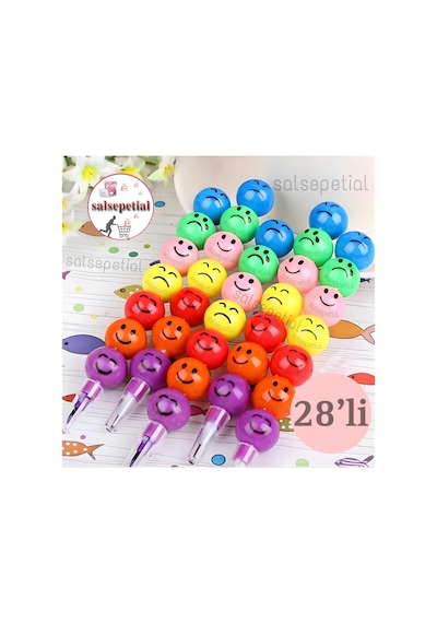 28'li Emoji Yumurtlayan Kurşun Kalem Hediyelik Oyuncak Doğum Günü Karne Günü Hediyelik 28 Adet 28'li