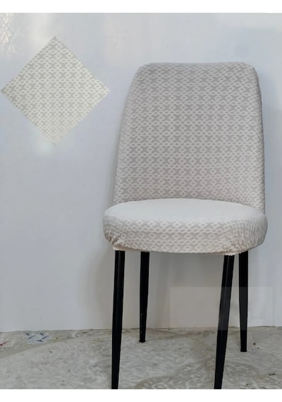 Zincir Desen Oval Sandalye Kılıfı, Sandalye Örtüsü 6 Adet Taş.gri Taş Gri