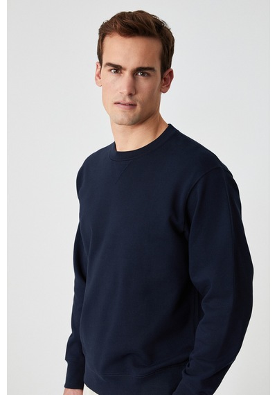 Grımelange Bonell Erkek %100 Pamuk Relaxed Bisiklet Yaka Uzun Kollu Lacivert Sweatshirt Lacivert