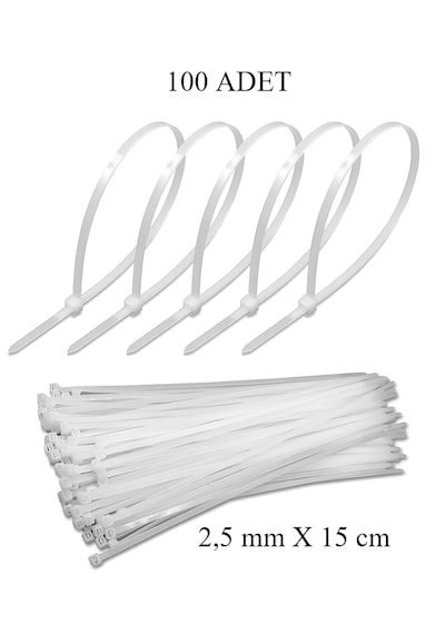 Beyaz Plastik Cırt Kelepçe 2,5x15cm Kablo Bağı Elektrik Kablosu 100 Adet 100 Adet